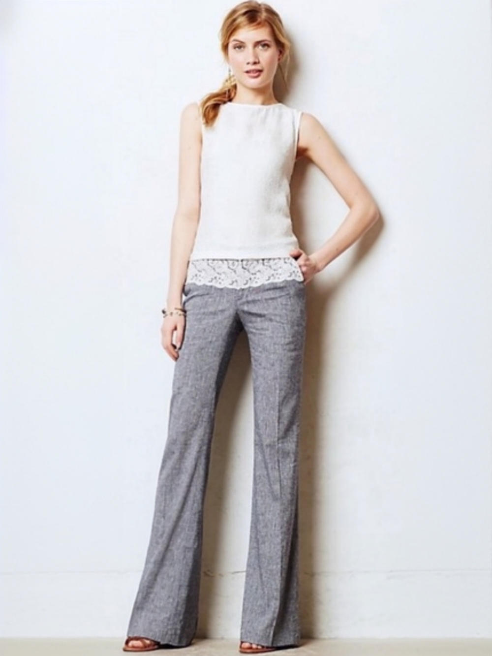 Anthropologie Elevenses Brighton Linen Trousers Lace Waist 6